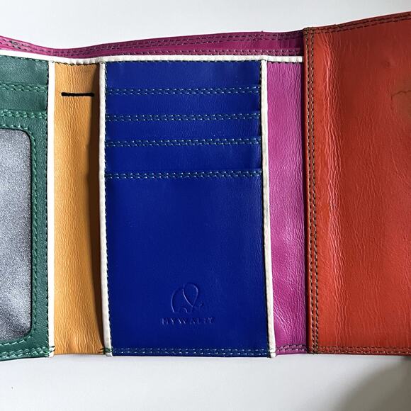 MyWalit Colorful Italian Leather Trifold Wallet ID Window Zip Coin Billfold - Picture 9 of 13